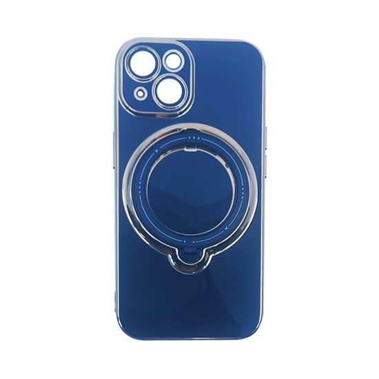 Funda Dura de Silicona con Protector de Cámara y Anillo de Soporte para Apple iPhone 15 Negra